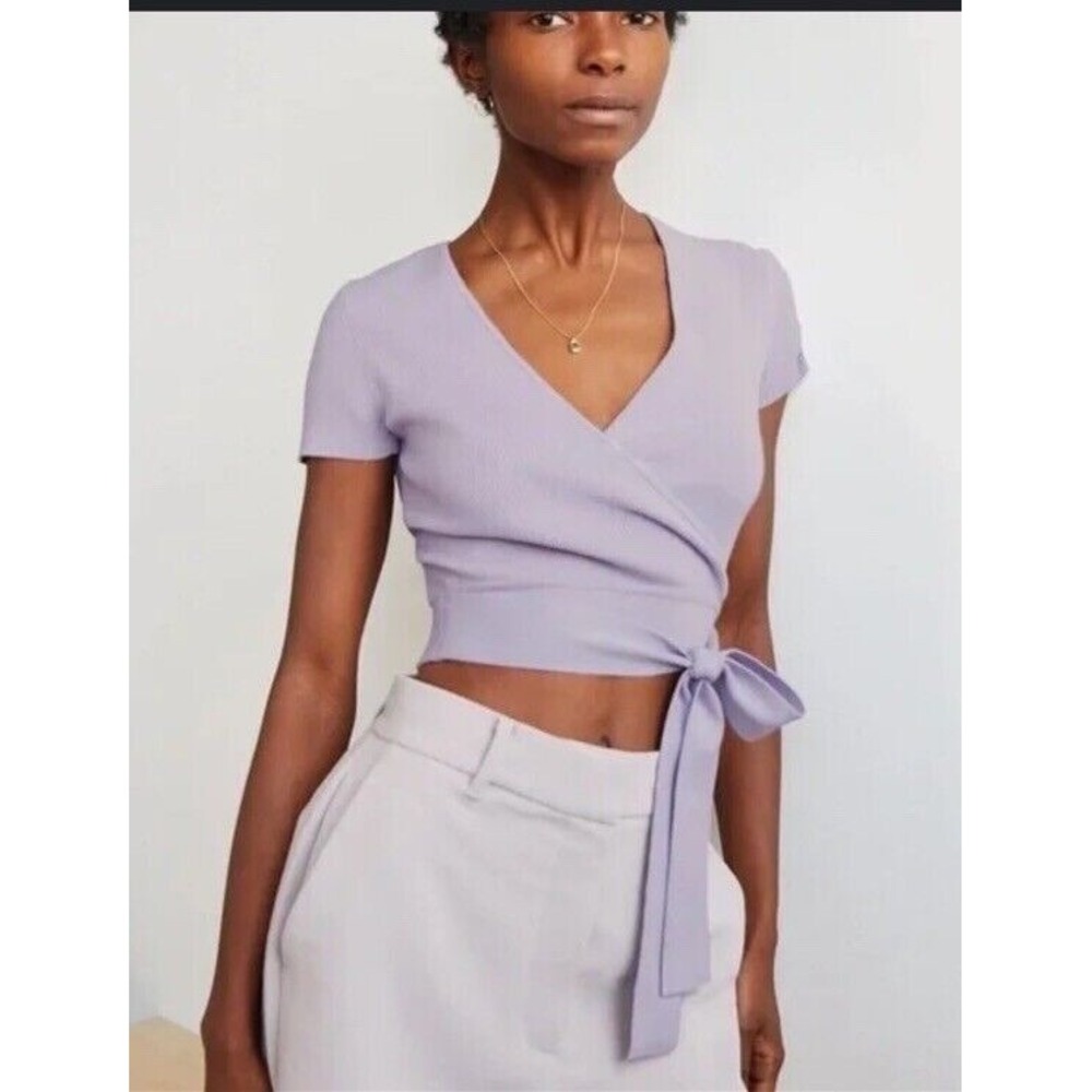 Wilfred Aritzia All Tied Up Ribbed Top Shirt Lavender Size Small Cute Cropped